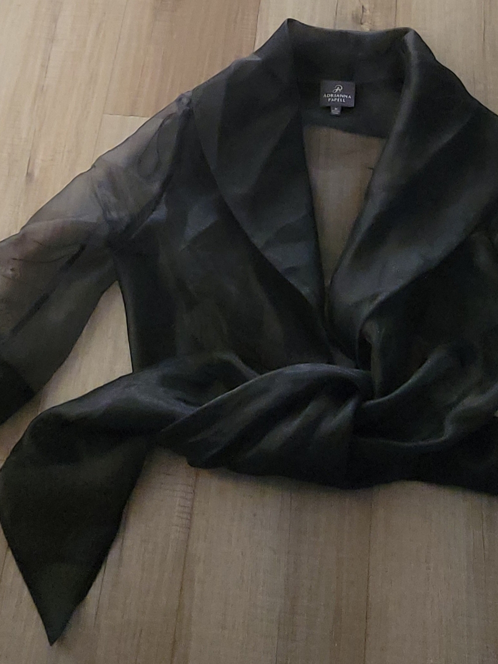 Adrianna Papell Black Sheer Tie-Neck Blouse - Picture 2 of 6